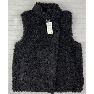INC International Concepts Size M Womens Faux Fur Vest Zip Black